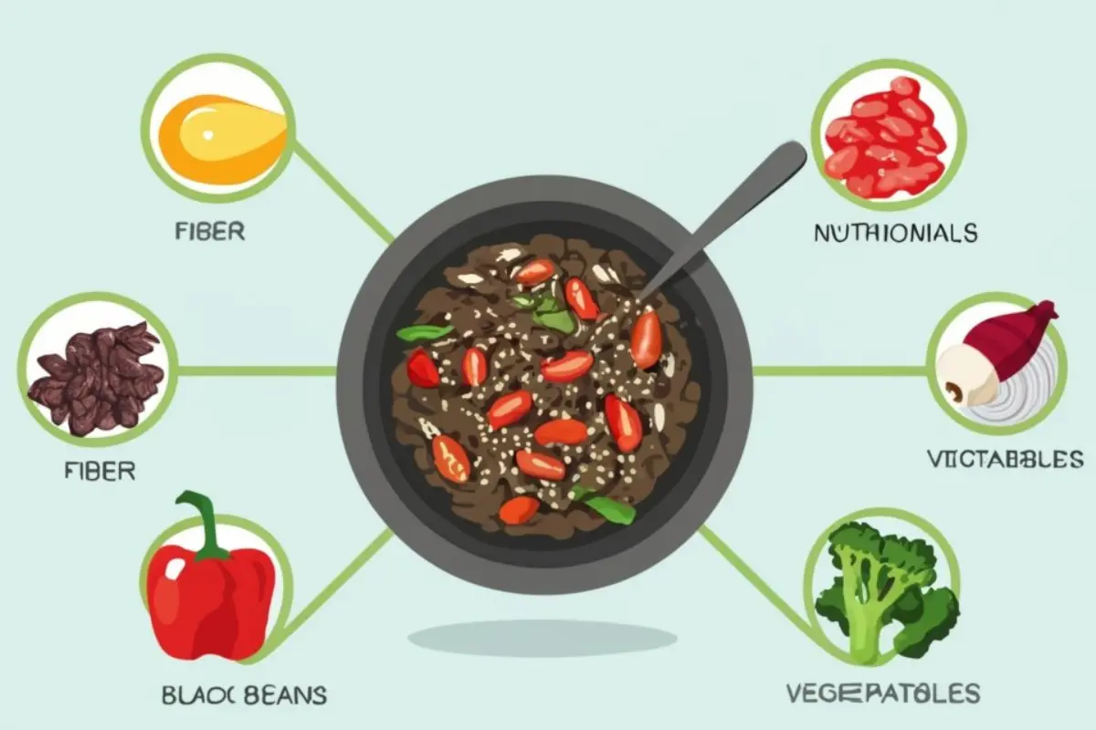 Infographic showing nutritional values of ingredients in a Black Bean Crunchwrap Supreme.