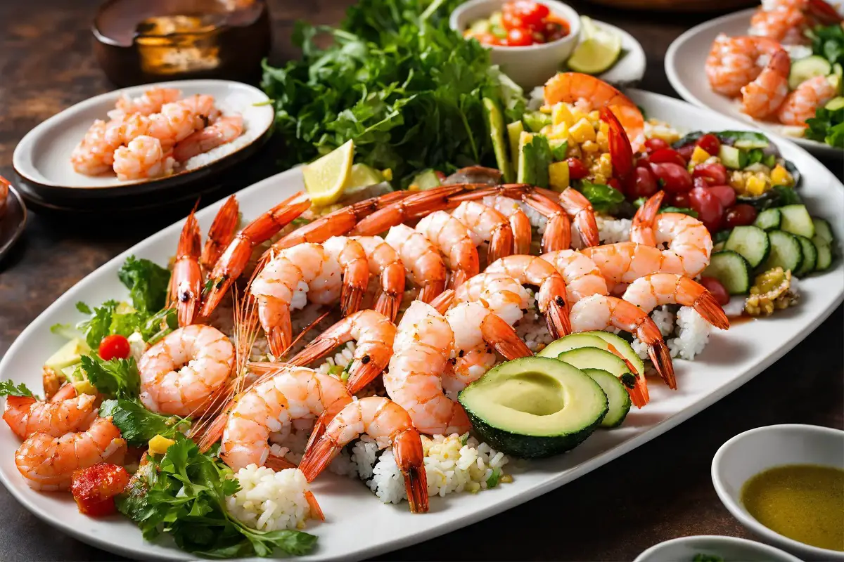 Assortment of dishes made with perfectly boiled shrimp, showcasing culinary creativity.