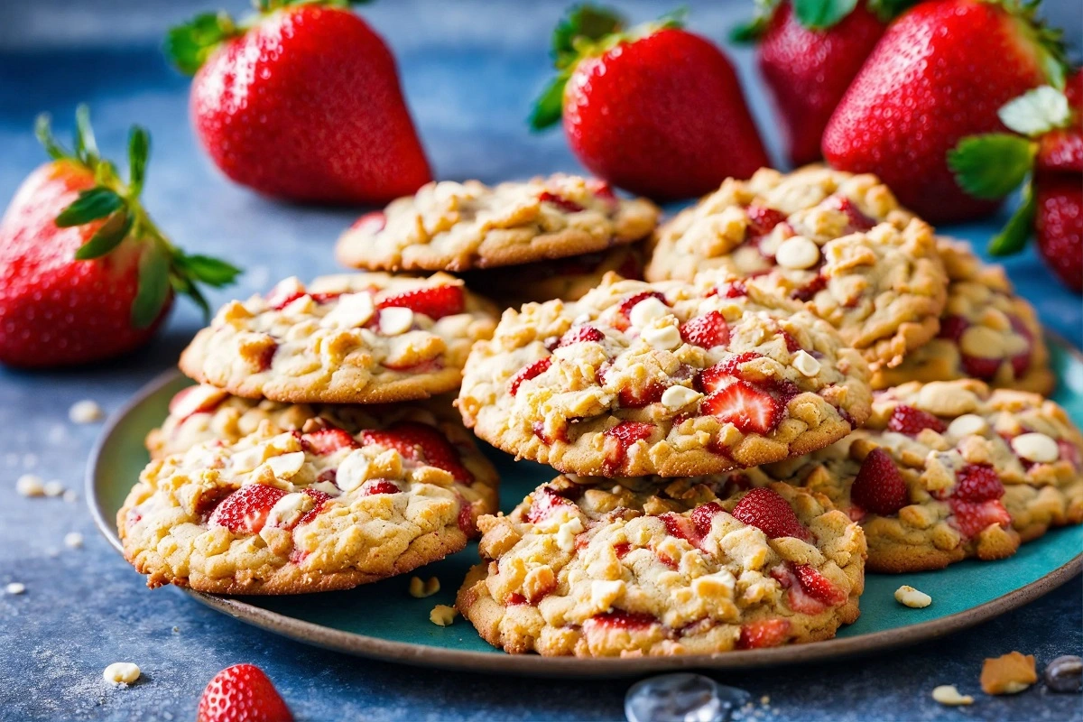 Indulge in the irresistible charm of homemade Strawberry Crunch Cookies.