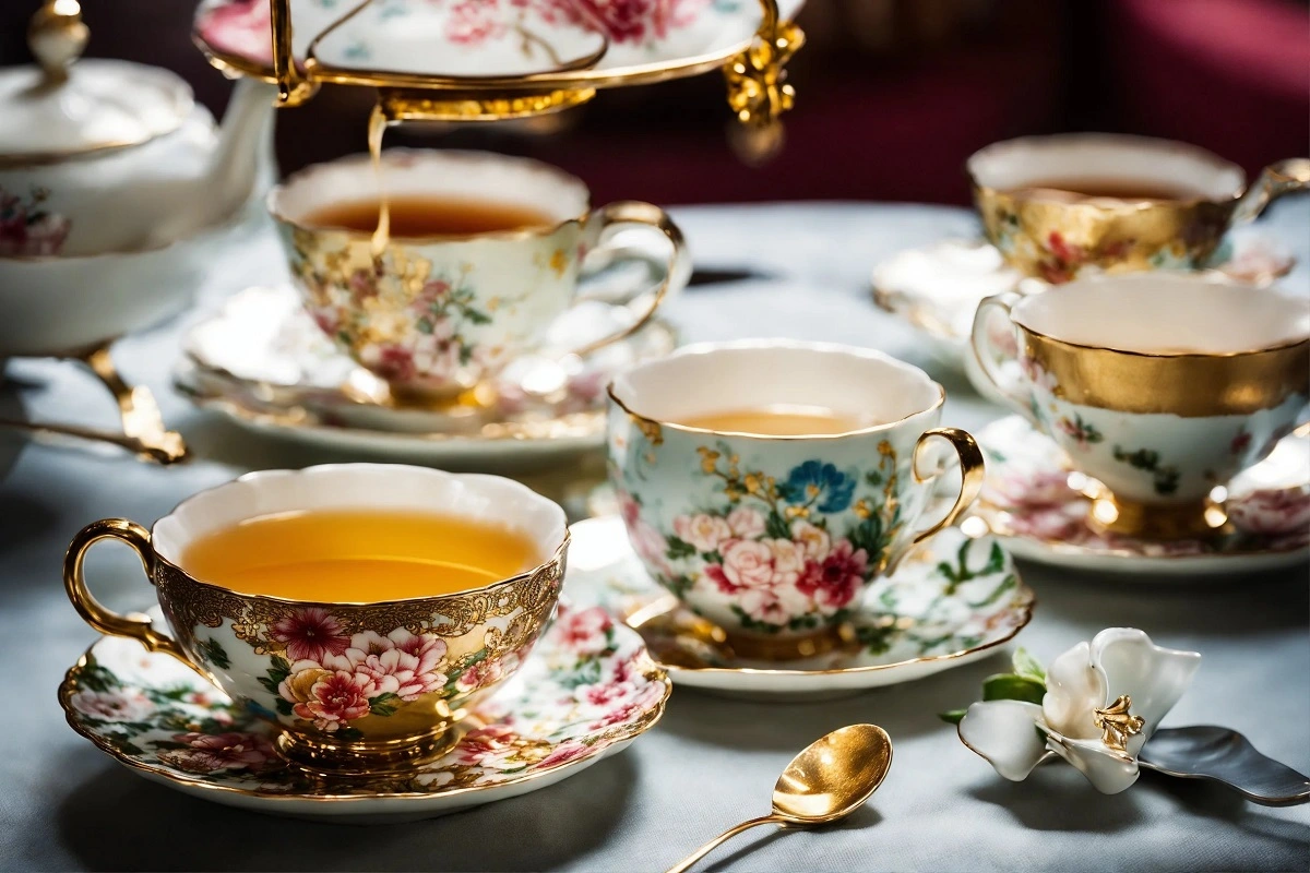 Dining table set with Strawberry Crunch Cookies and tea.