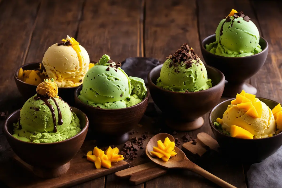 Assorted Ninja Creami ice cream flavors in bowls and cones, showcasing variety.