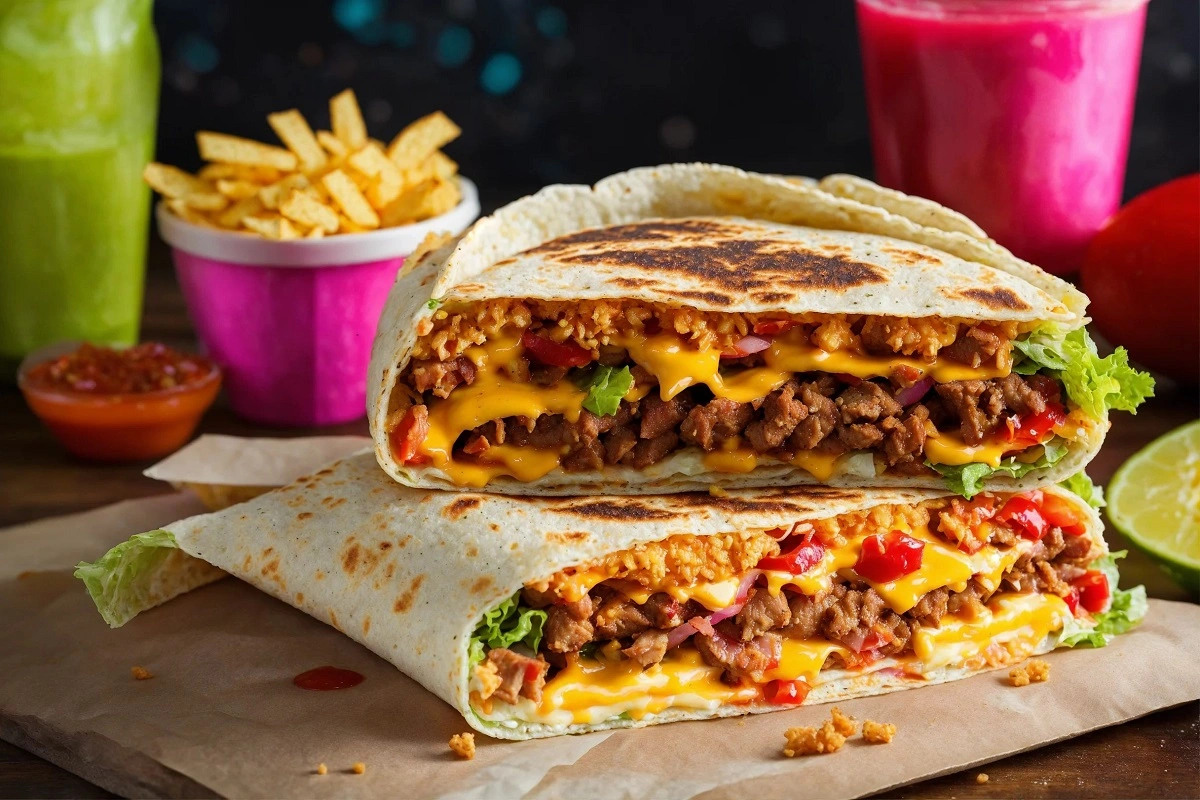 Image contrasting a fast food meal with a Crunchwrap Supreme against a balanced meal with healthy ingredients, highlighting dietary impact on health.