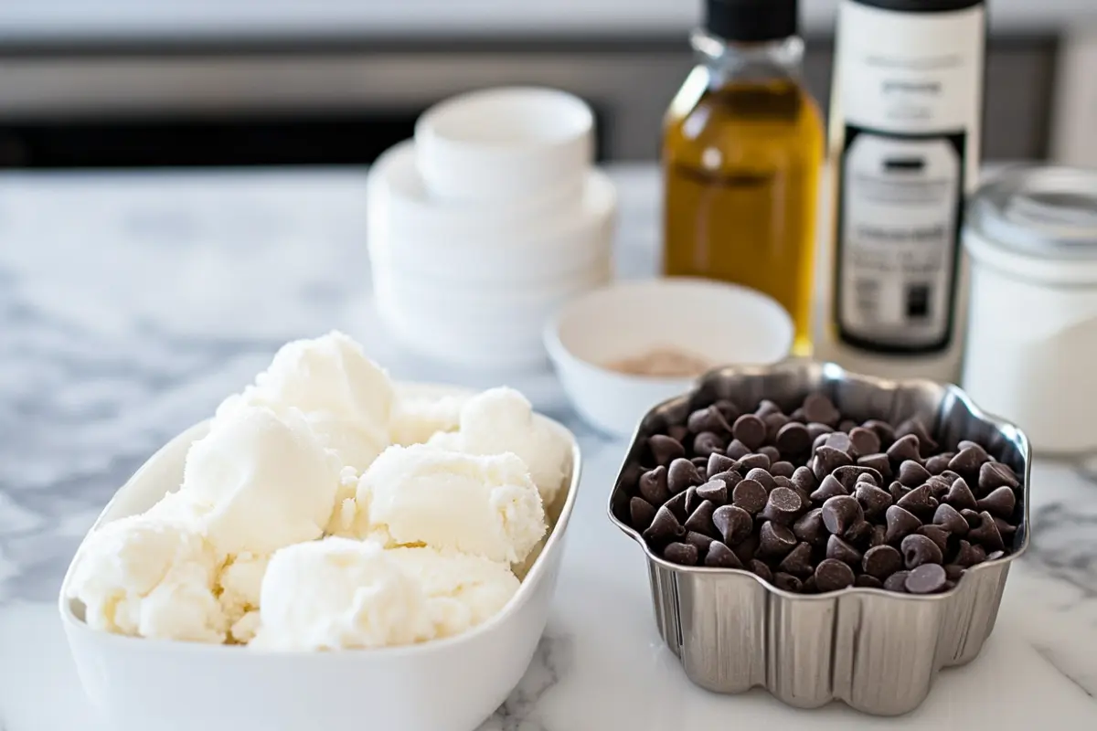 Ingredients for Eskimo Pie popsicles on a kitchen countertop.