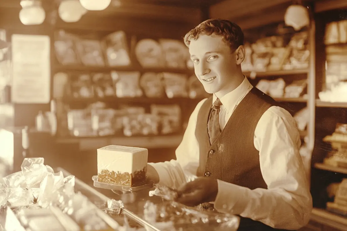  Christian Kent Nelson in a vintage candy store, creating the first Eskimo Pie.